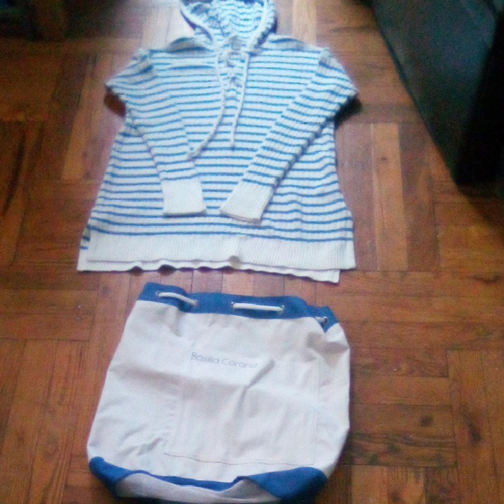 Aerie Blue and White Striped Hoodie for Women.